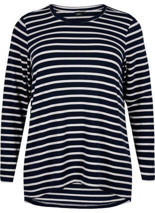 Zizzi Langærmet bluse med striber, Evening Blue Stripe, Packshot image number 0