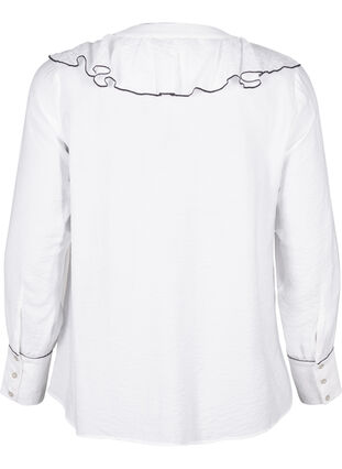Zizzi Langærmet skjortebluse i viskose med flæse, Bright White, Packshot image number 1