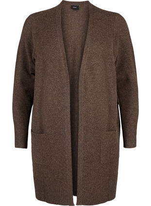 Zizzi Meleret strik cardigan med lommer, Espresso Mel., Packshot image number 0