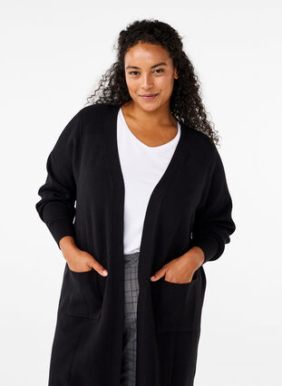 Zizzi Lang strikcardigan med lommer, Black, Model image number 2