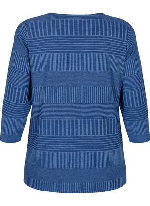 Zizzi Bluse med 3/4 ærmer og stribet mønster, Estate Blue Melange, Packshot image number 1