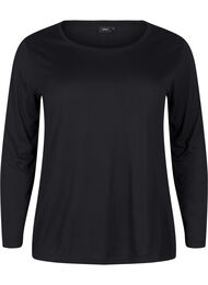 Langærmet bluse i uld og viskose, Black