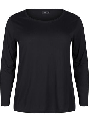 Zizzi Langærmet bluse i uld og viskose, Black, Packshot image number 0