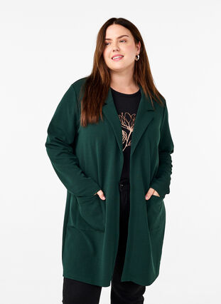 Zizzi FLASH - Lang blazer med lommer, Scarab, Model image number 0