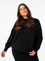 Ensfarvet strikbluse, Black, Model