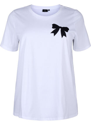 Zizzi Bomulds t-shirt med sløjfe, Bright Wh. W. Black , Packshot image number 0