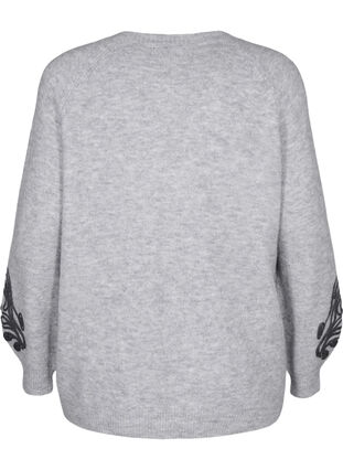 Zizzi Strikbluse med dekorativt mønster , Light Grey Melange, Packshot image number 1