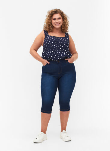 Zizzi Højtaljede Amy capri jeans med super slim fit, Blue Denim, Model image number 0