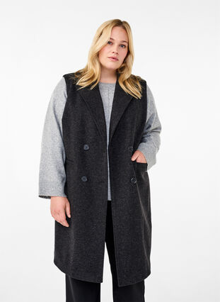 Zizzi Lang vest i uld-look, Dark Grey Melange, Model image number 0