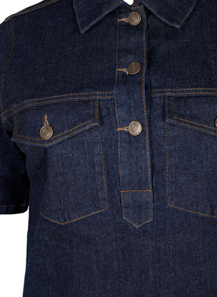 Zizzi Denimkjole med korte ærmer og brystlommer, Dark Blue Denim, Packshot image number 2