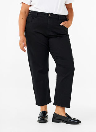 Zizzi Cropped Vera jeans med straight fit, Black, Model image number 2