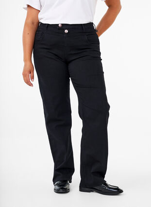 Zizzi Regular fit Gemma jeans med høj talje, Black, Model image number 3