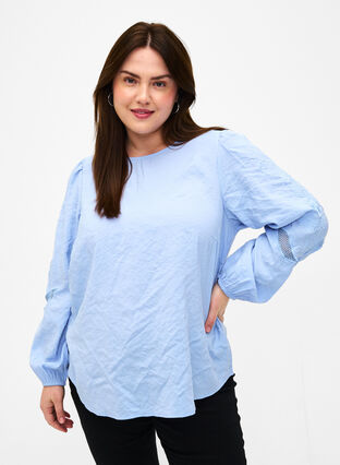 Zizzi Bluse i TENCEL™ Modal med broderidetaljer, Serenity, Model image number 0