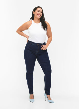 Zizzi Amy jeans med høj talje og super slim fit, Dark blue, Model image number 0