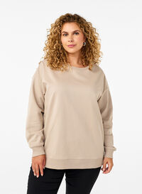 Sweatshirt med rund hals, Simply Taupe, Model