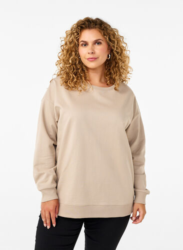 Zizzi Sweatshirt med rund hals, Simply Taupe, Model image number 0