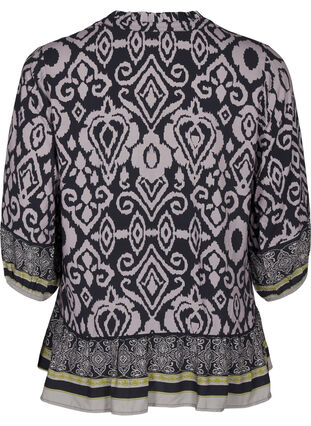 Zizzi Bluse med print og 3/4 ærmer, Black AOP, Packshot image number 1