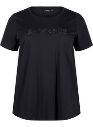 Bomulds t-shirt med rhinesten motiv, Black w. Radiance