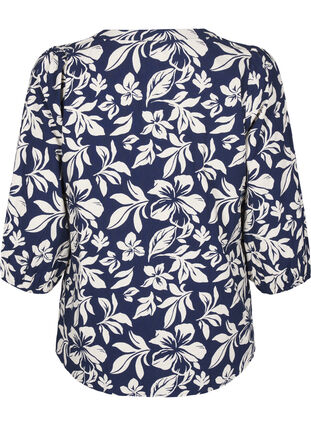 Zizzi 3/4 ærmet bluse i bomuld med prikker, Naval Academy Flower, Packshot image number 1