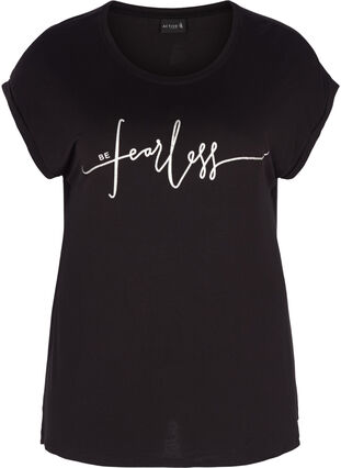 Zizzi T-shirt, Black Fearless, Packshot image number 0