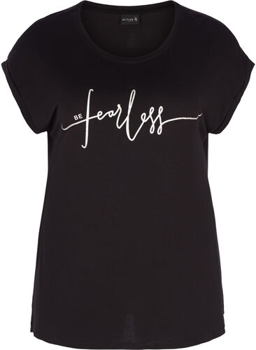 Zizzi T-shirt, Black Fearless, Packshot image number 0