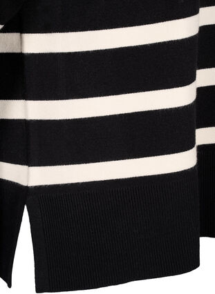 Zizzi 3/4 ærmet strikbluse med striber, Black Birch Stripes, Packshot image number 3