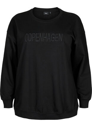 Zizzi Sweatshirt med broderet tekst, Black Copenhagen , Packshot image number 0