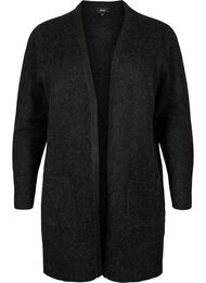 Meleret strik cardigan med lommer, Dark Grey Melange