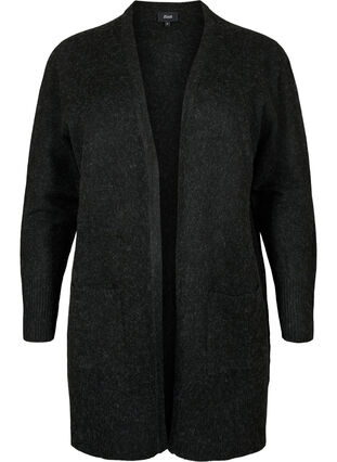 Zizzi Meleret strik cardigan med lommer, Dark Grey Melange, Packshot image number 0