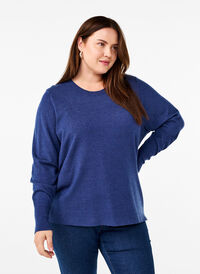 FLASH - Strikbluse med rund hals, Estate Blue Mel., Model