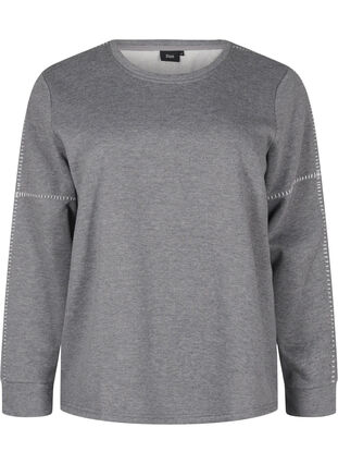 Zizzi Sweatshirt med kontrastsyninger, Medium Grey Mél, Packshot image number 0