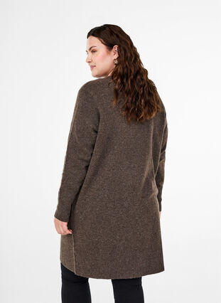 Zizzi Meleret strik cardigan med lommer, Espresso Mel., Model image number 1