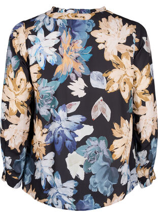 Zizzi Langærmet bluse med blomsterprint, Yellow Flower AOP, Packshot image number 1