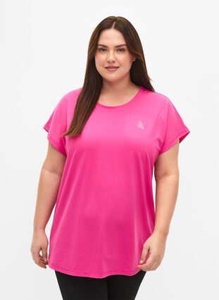 Zizzi Kortærmet trænings t-shirt, Raspberry Rose, Model image number 0