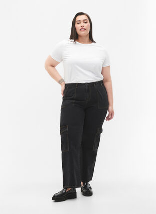 Zizzi Straight fit cargo jeans, Black Stone, Model image number 0