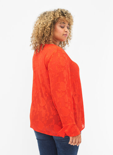 Zizzi Langærmet skjorte med jacquard look, Orange.com, Model image number 1