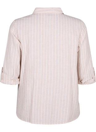 Zizzi Skjortebluse med knaplukning i bomuldsmix med hør, Sandshell White, Packshot image number 1