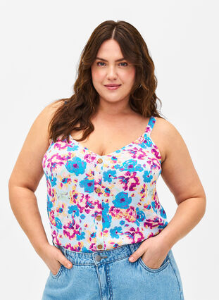 Zizzi Blomstret stroptop i viskose, Multi Flower AOP, Model image number 0