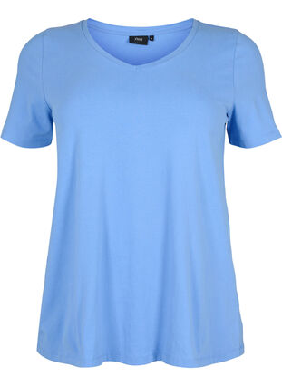 Zizzi Ensfarvet basis t-shirt i bomuld, Blue Bonnet, Packshot image number 0