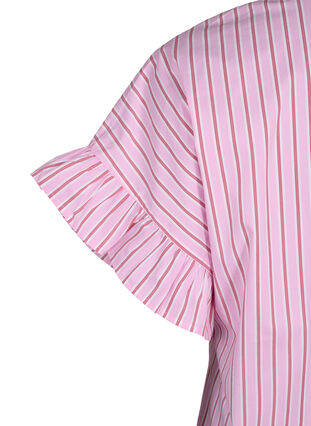 Zizzi Stribet bluse med peplum og flæsedetaljer, Pink Red Stripe, Packshot image number 3