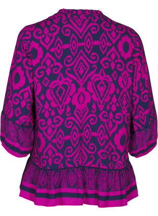 Zizzi Bluse med print og 3/4 ærmer, Night Sky AOP, Packshot image number 1