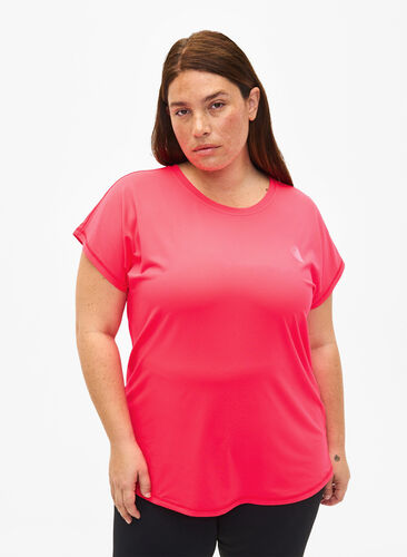 Zizzi Kortærmet trænings t-shirt, Neon Diva Pink, Model image number 0
