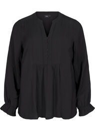 Langærmet bluse med V-udskæring, Black