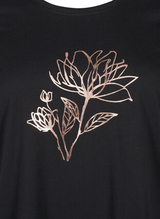 Zizzi FLASH - T-shirt med motiv, Black R. Gold Flower, Packshot image number 2