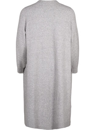 Zizzi Lang strikcardigan med lommer, Light Grey Melange, Packshot image number 1