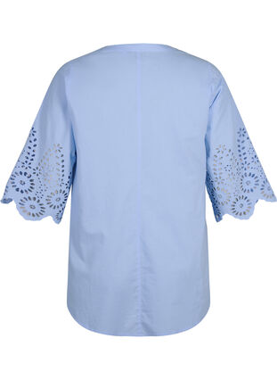 Zizzi Skjortebluse med broderi anglaise og 3/4 ærmer , Serenity, Packshot image number 1