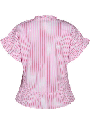 Zizzi Stribet bluse med peplum og flæsedetaljer, Pink Red Stripe, Packshot image number 1