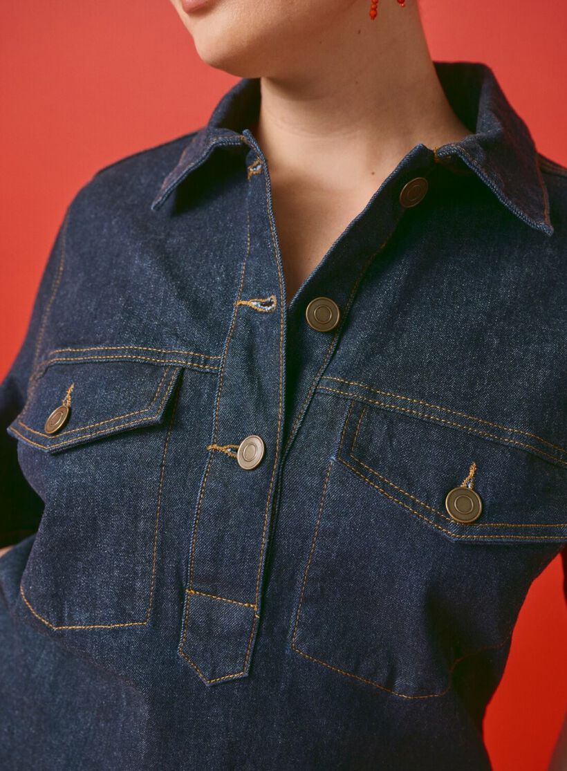 Zizzi Denimkjole med korte ærmer, , Model, 2