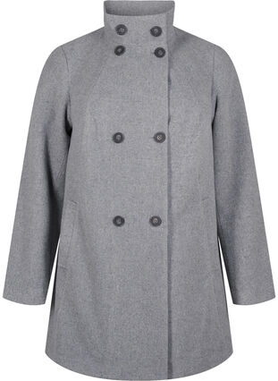 Zizzi Kort trenchcoat med a-form, Light Grey Melange, Packshot image number 0