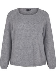 Løstsiddende strikbluse med rund hals, Medium Grey Melange